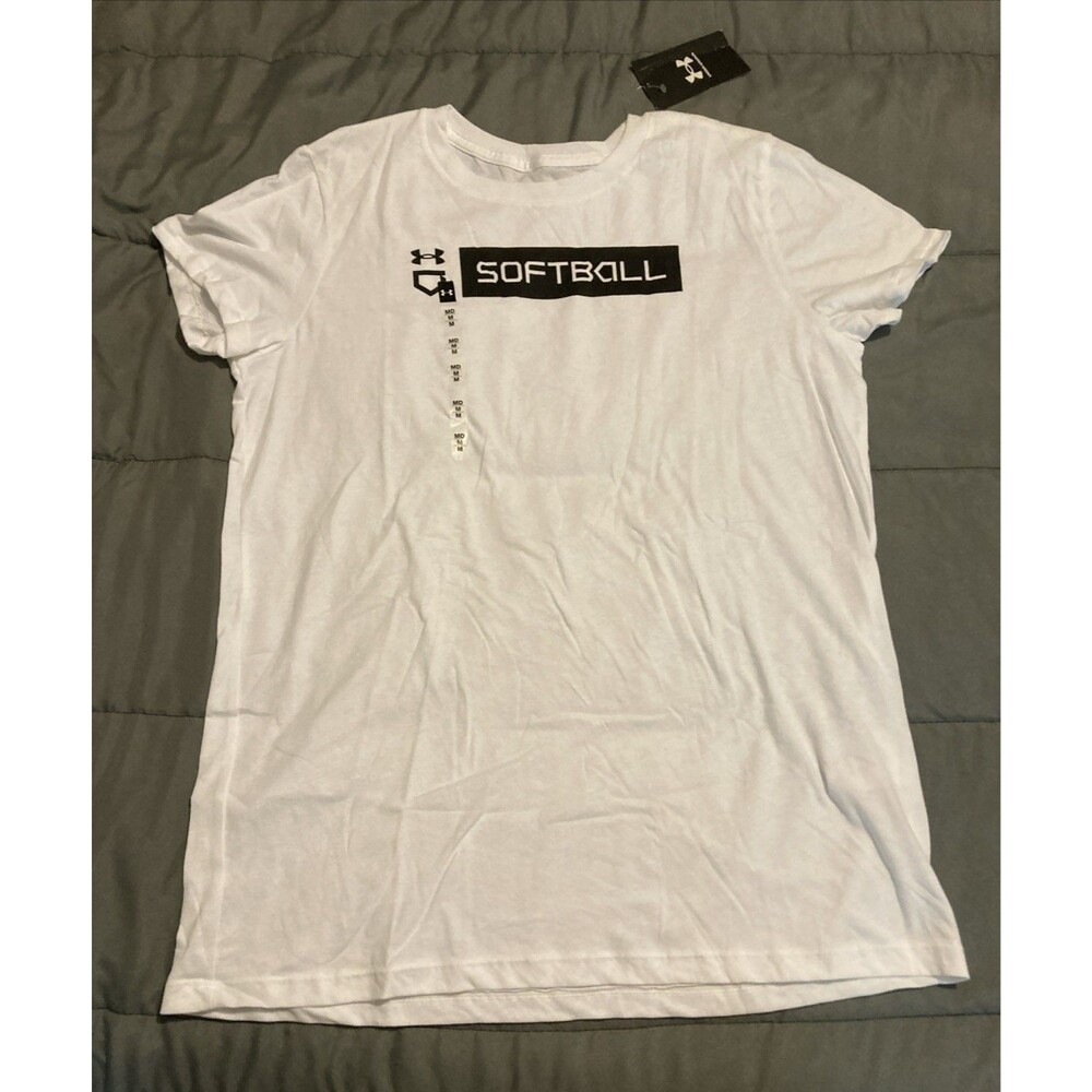 Under Armour Women's Softball Bar Short Sleeve Shirt White Size M NWT